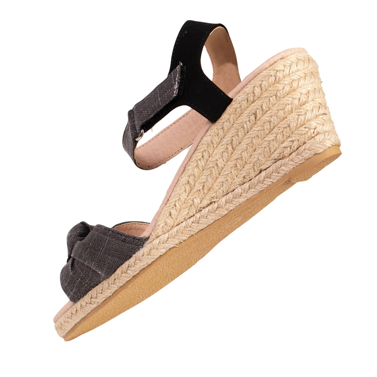 Espadrilles Femme nœud talon corde Noir