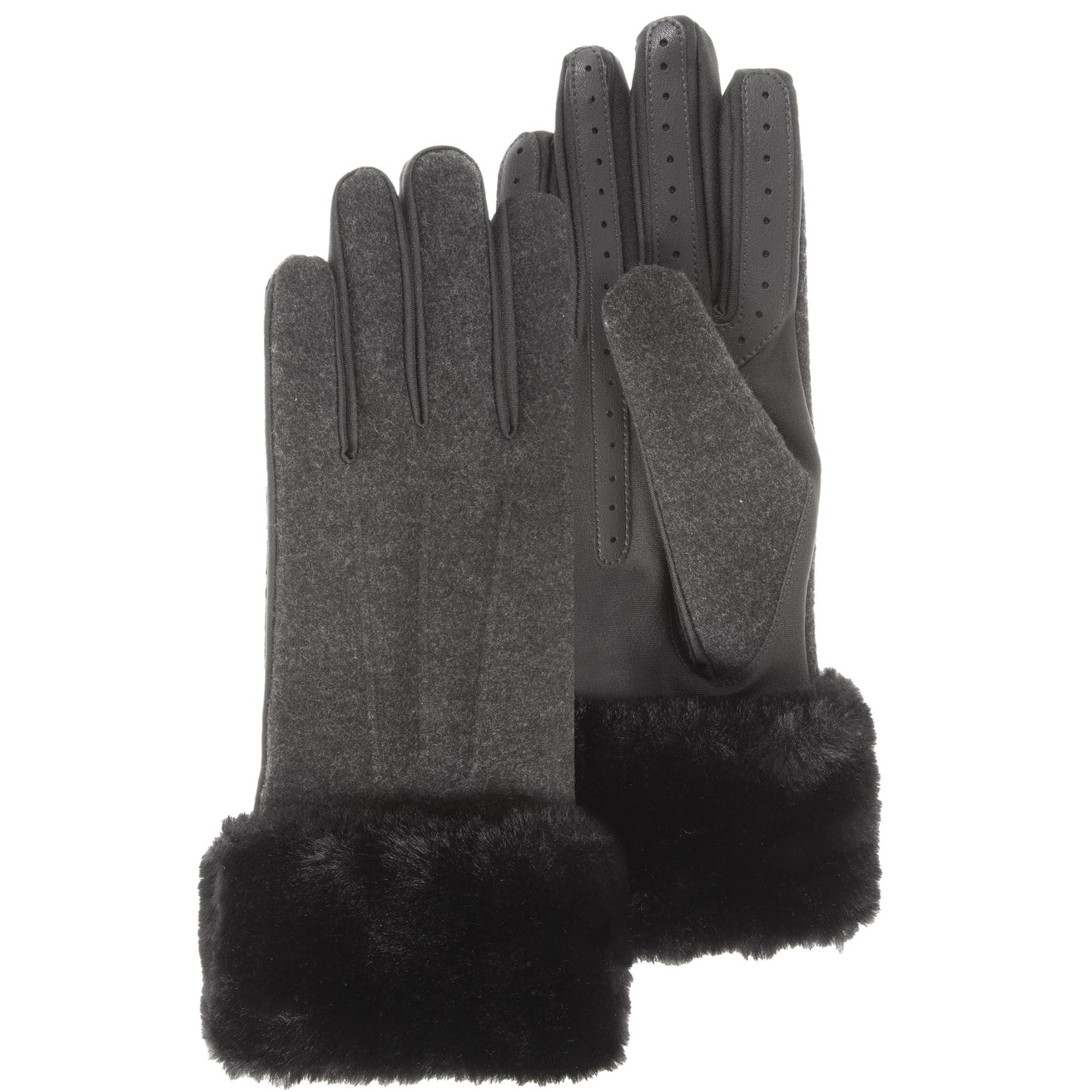 Gants Femme tactiles Bord fourrure Gris