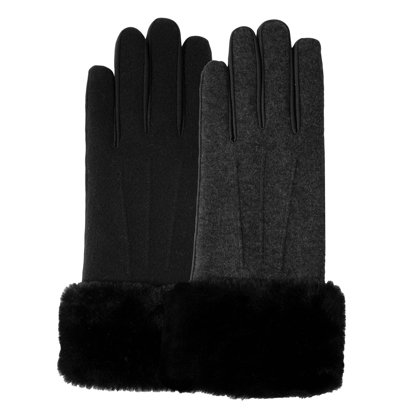 Gants Femme tactiles Bord fourrure Gris