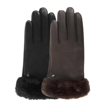 Gants Femme cuir bord fourrure Noir - Isotoner
