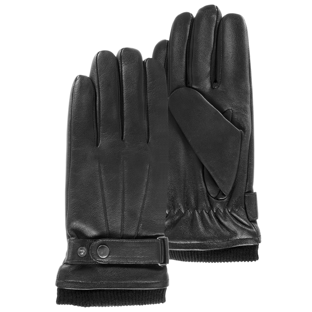 Gants Homme tactiles cuir resserage Noir - Isotoner