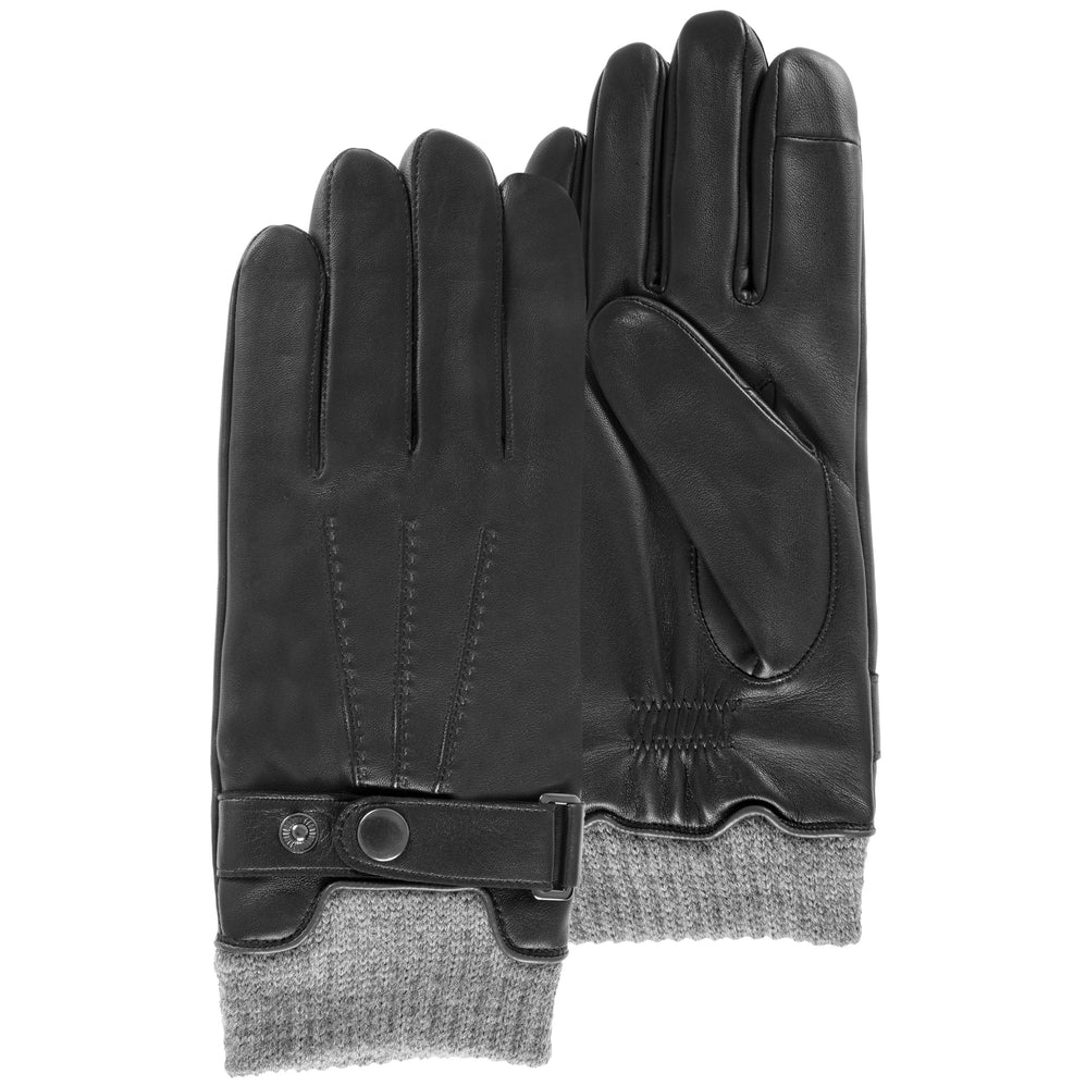 Gants Homme tactiles cuir poignet tricot Noir - Isotoner