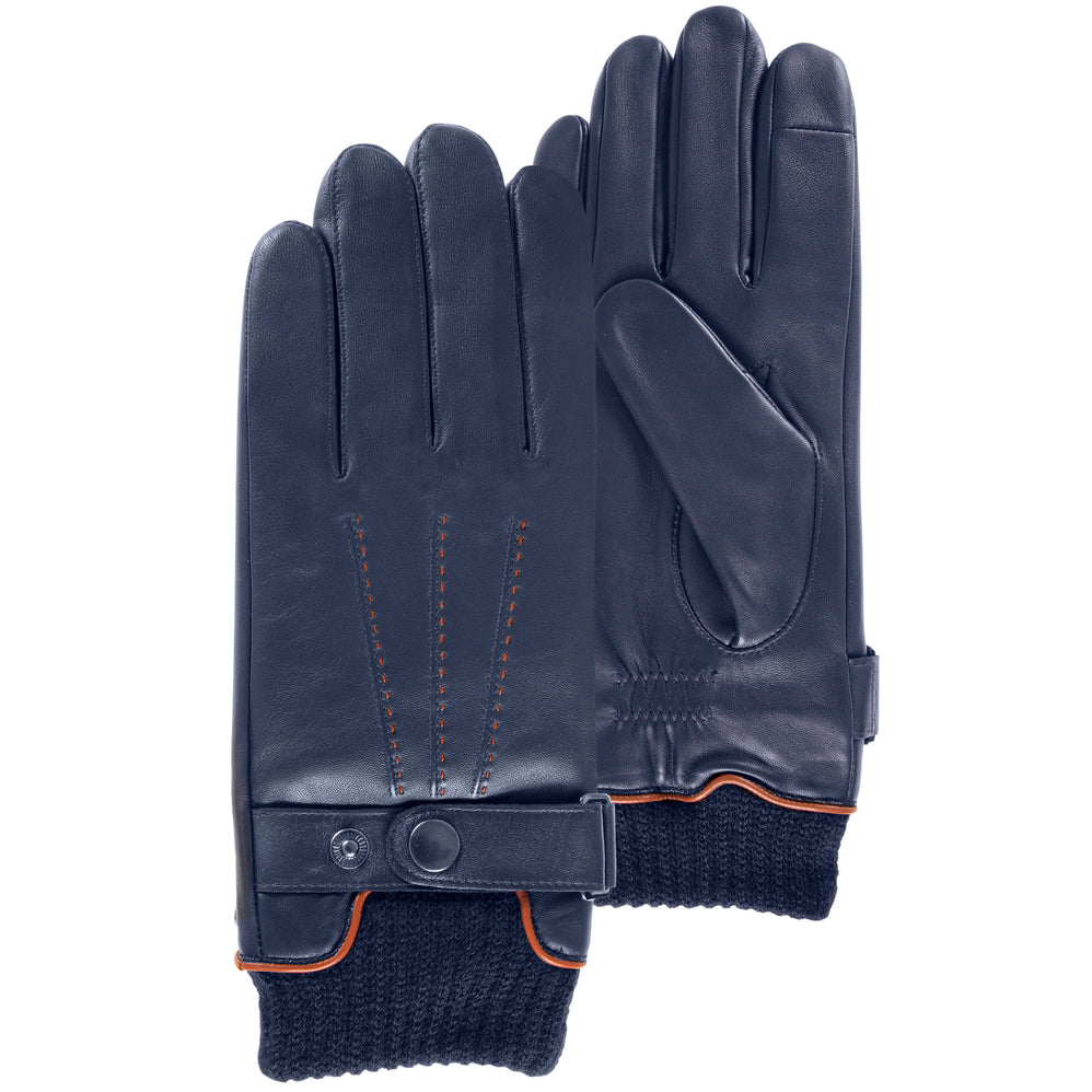 Gants Homme tactiles cuir tricot Marine - Isotoner
