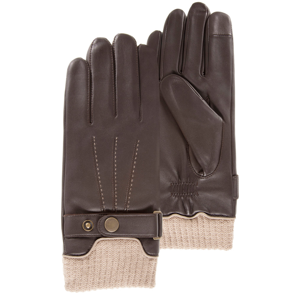 Gants Homme tactiles cuir tricot Marron - Isotoner