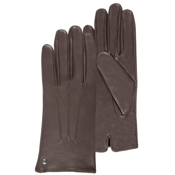 Gants Femme tactiles cuir 3 baguettes Marron –