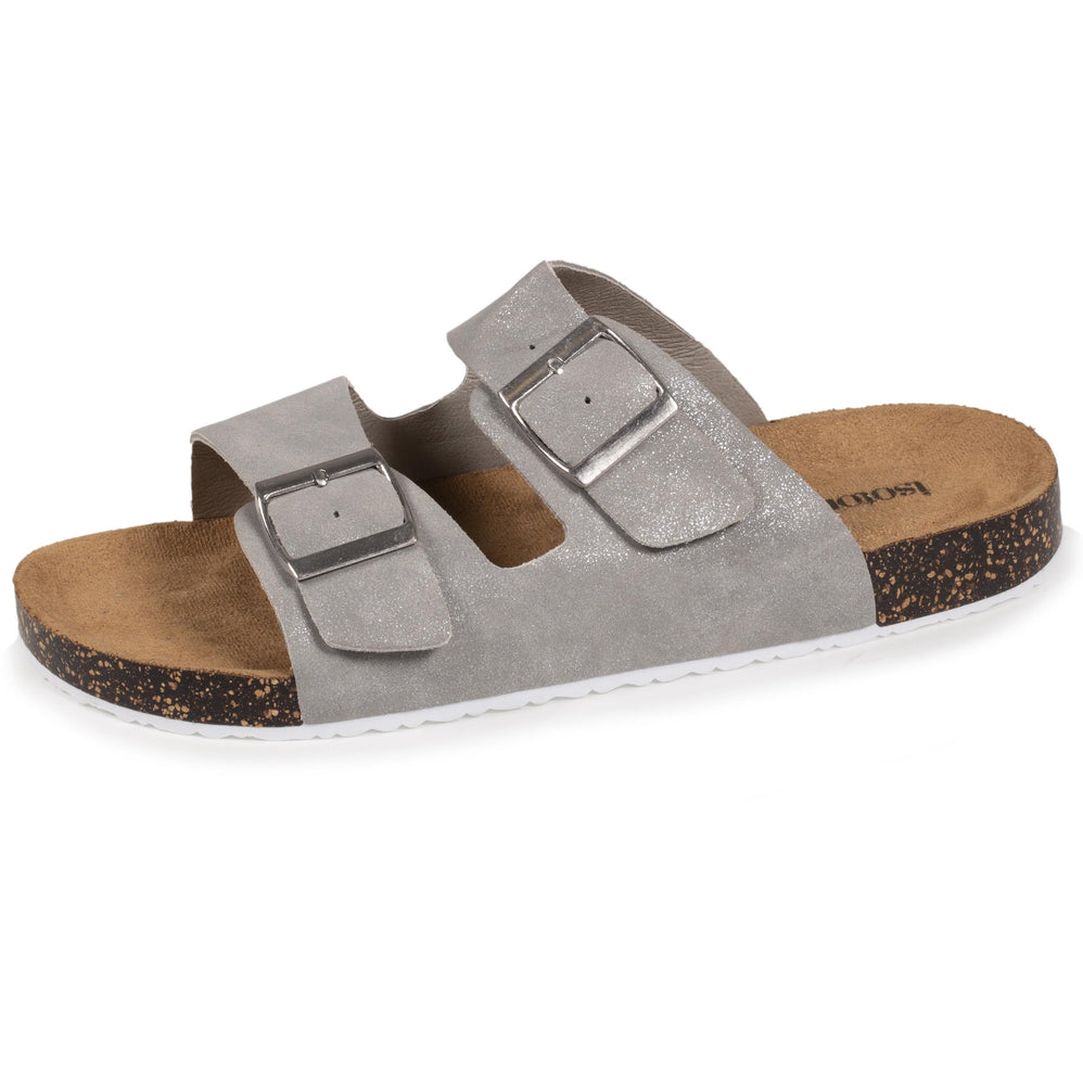 Mules claquettes Femme double bride Gris pailleté - Isotoner