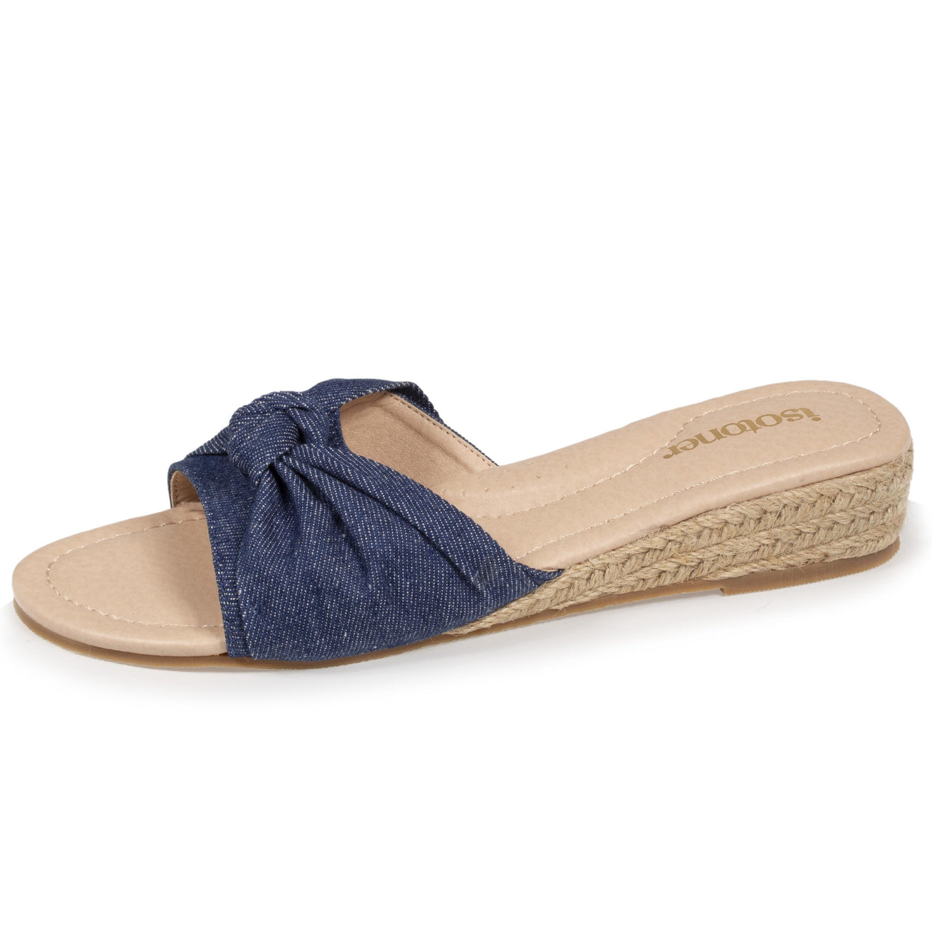Mules Femme talon corde effet jean Bleu Isotoner