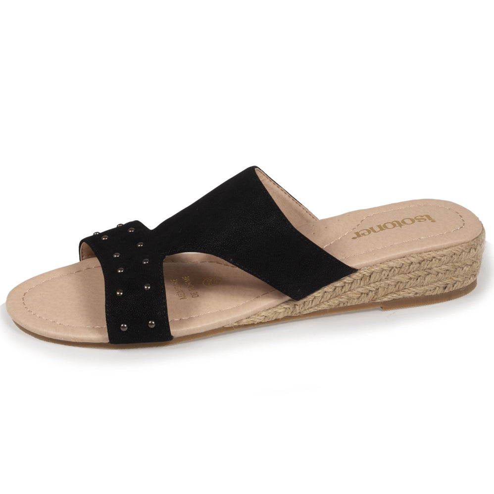 Mules Femme talon corde effet suédé Noir - Isotoner