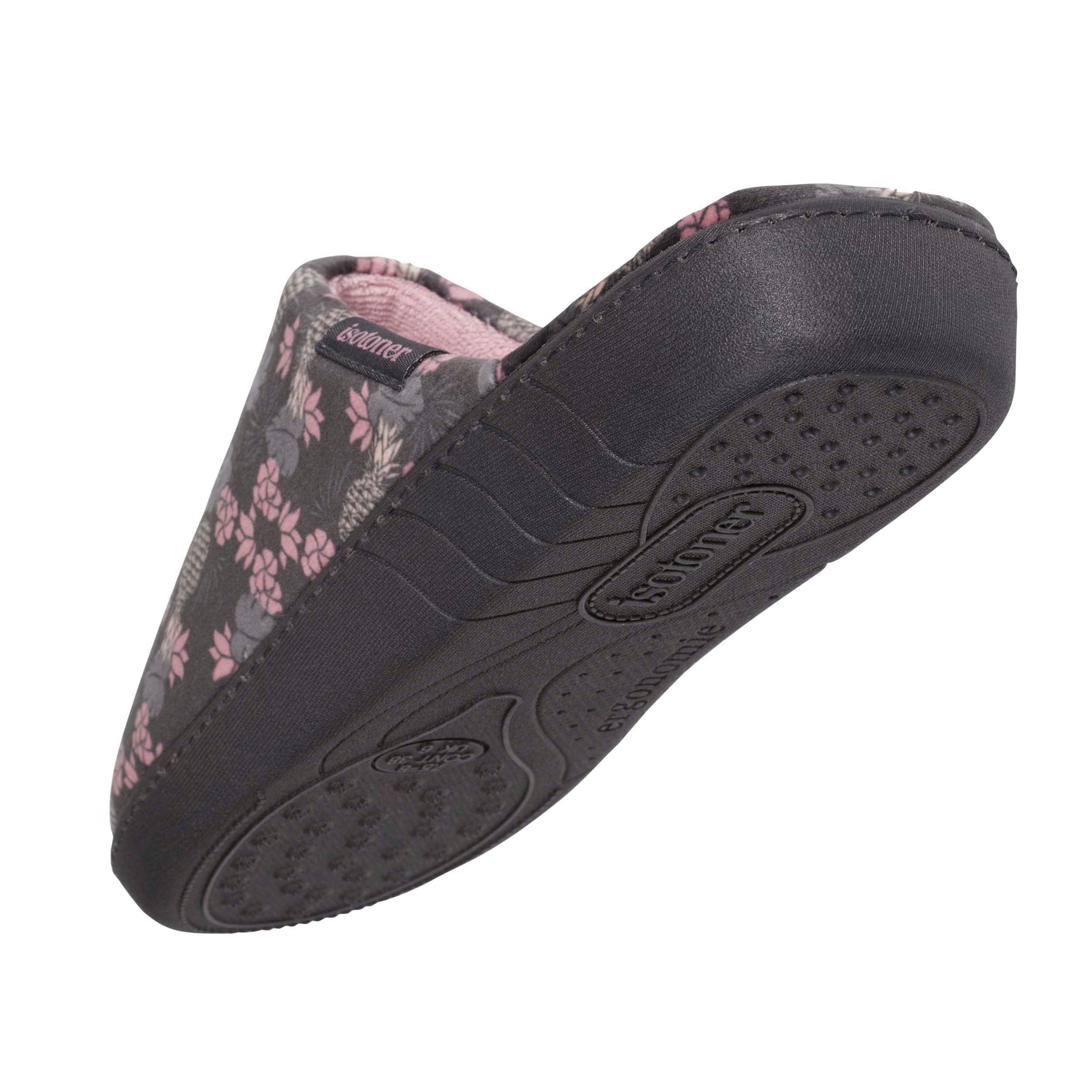 Chaussons Mules Isotoner Pour Femme – Velours Rayé Rose, Semelle Ergonomique Mémoire De Forme – Taille 40 - 6