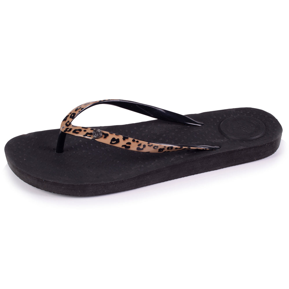 Tongs Femme tige imprimé léopard Noir - Isotoner