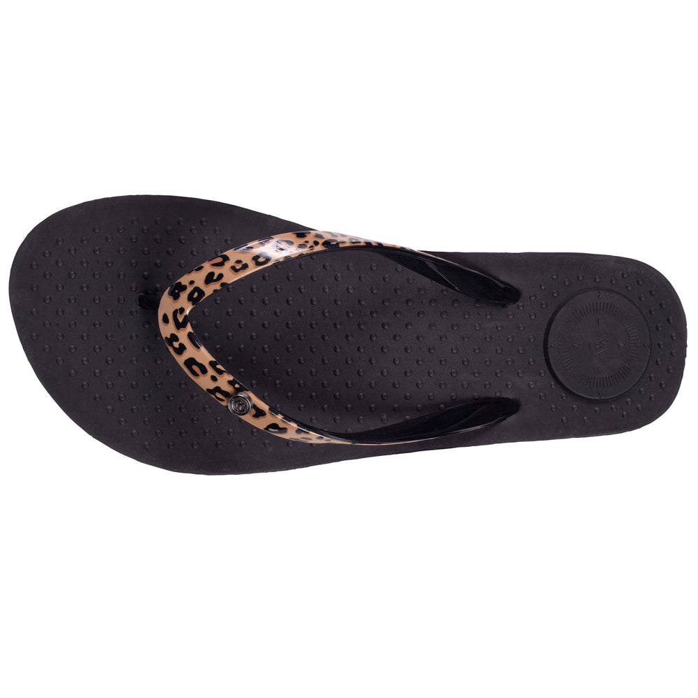 Tongs Femme tige imprimé léopard Noir - Isotoner