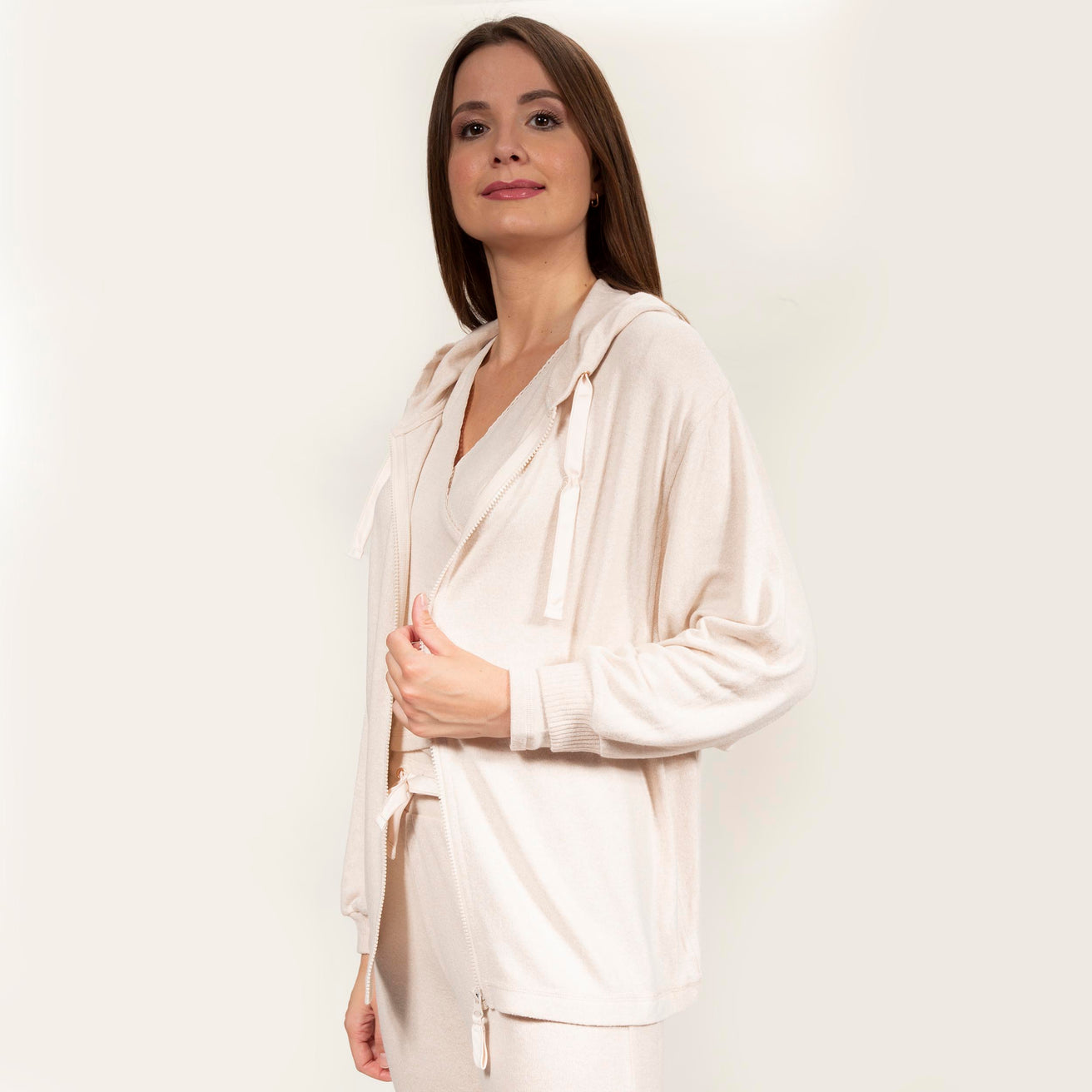 Sweat-shirt à capuche Femme Beige