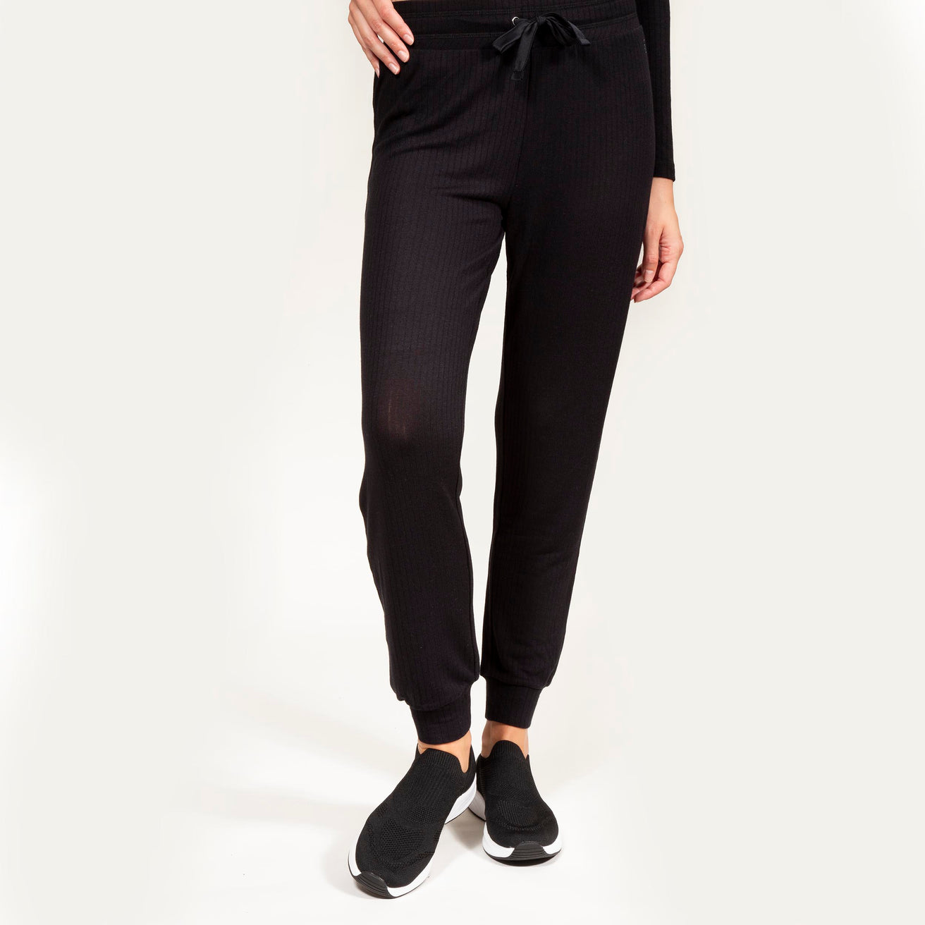 Pantalon jogger Femme tissu côtelé Noir