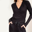 T-shirt cache-coeur Femme tissu côtelé Noir