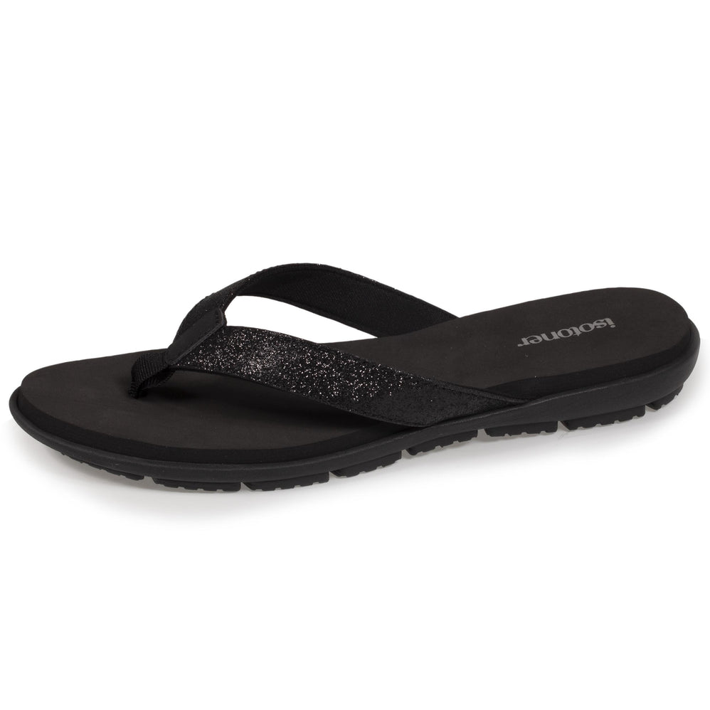 Tongs Femme confort tige paillettes Noir - Isotoner